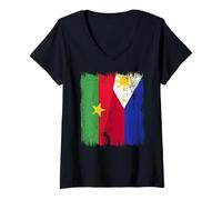 Donna Burkina Faso Filippine Mezza Bandiera Burkina Faso Filippina Maglietta con Collo a V