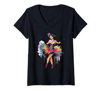 Donna Burlesque Danza Pin Up Showgirl Vintage Teatro Show Maglietta con Collo a V