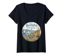 Donna Burlington Vermont, Stati Uniti d'America Maglietta con Collo a V
