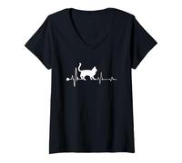 Donna Burmese Cat Heartbeat Funny Kitten for Cats Lovers Maglietta con Collo a V