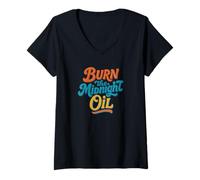 Donna Burn the Midnight Oil Costume per gli amanti del discorso idiota Maglietta con Collo a V