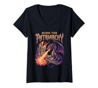 Donna Burn The Patriarchy - Drago Dark Fantasy Gotico Maglietta con Collo a V