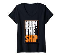 Donna Burn the Ships Patriotic Fourth of July Freedom Maglietta con Collo a V