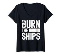Donna Burn the Ships Patriotic Fourth of July Freedom Maglietta con Collo a V