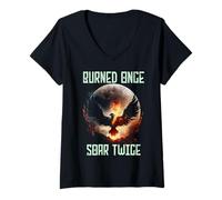 Donna Burned Once Soar Twice, Citazione di Phoenix, Motivazione della Rinascita Maglietta con Collo a V