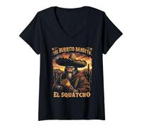 Donna Burrito Bandito El Squatcho, Divertente Design a Forma di Bigfoot Maglietta con Collo a V