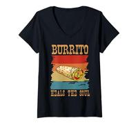 Donna Burrito Guarisce L'Anima Retro Vintage Messicano Cibo Umorismo Maglietta con Collo a V
