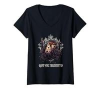 Donna Burrito Scuro con Fascino Gotico Maglietta con Collo a V