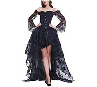 Donna Bustino Cocktail Party Corsetto Halloween Body Steampunk Vintage Abito Elegante da Sera in Pizzo Floreale Top Ballo Costume da Strega Donna Abito Manica Lunga Halloween Carnevale