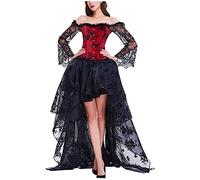Donna Bustino Cocktail Party Corsetto Halloween Body Steampunk Vintage Abito Elegante da Sera in Pizzo Floreale Top Ballo Costume da Strega Donna Abito Manica Lunga Halloween Carnevale