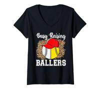 Donna Busy Raising Ballers Softball Baseball Funny Girl Mom Maglietta con Collo a V