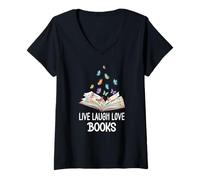 Donna Butterfly Book Live Laugh & Love Books Reading Lover Bookish Maglietta con Collo a V