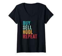 Donna Buy, Sell, HODL, Repeat - Crypto Investing Vintage Maglietta con Collo a V