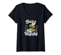 Donna Buzz Worthy Green Roof Urban Bee Design Maglietta con Collo a V