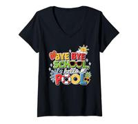 Donna Bye Bye School Hello Pool Maglietta per Bambini Ultimo Maglietta con Collo a V