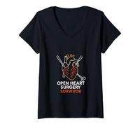 Donna Bypass Open Heart Surgery Survivor Vintage Recovery da Uomo Maglietta con Collo a V