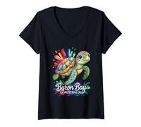 Donna Byron bay, Australia Tartaruga Marina Splatter Souvenir Art Maglietta con Collo a V