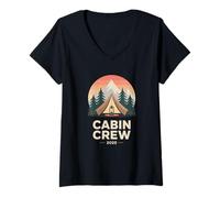 Donna Cabin Crew 2025 Cabin Group Vacation Mountain Friends Maglietta con Collo a V