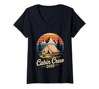 Donna Cabin Crew 2025 Cabin Group Vacation Mountain Friends Trip Maglietta con Collo a V