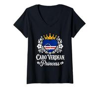 Donna Cabo Verdean Princess Cabo Verde Flag Cabo Verdean Girl Maglietta con Collo a V