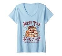 Donna Cacao Caldo servito al North Pole Book Club | Libro di Lettura Nerd Maglietta con Collo a V