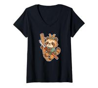 Donna Caccia retrò Samurai Red Panda Maglietta con Collo a V