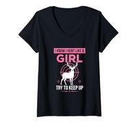 Donna Caccio Come Una Ragazza Prova a Tenere Il Passo Girl Funny Rustic Hunting Maglietta con Collo a V
