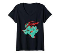 Donna Cactus dell'Arizona con Fiori Rossi Tucson Vintage Souvenir Maglietta con Collo a V