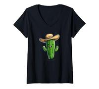 Donna Cactus ridente in Cappello da Cowboy per i Fan Occidentali Maglietta con Collo a V