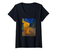 Donna Cafe Terrace At Night With Orange Tabby Cat Famous Painting Maglietta con Collo a V