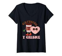 Donna Cafecito y chisme Coffee Cups Maglietta con Collo a V