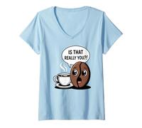 Donna caffè Cartoon Divertente Caffeina Umorismo Maglietta con Collo a V