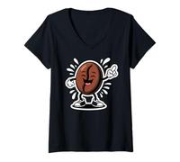 Donna caffè Dancing Coffee Bean Humor Maglietta con Collo a V