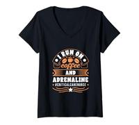 Donna Caffè e adrenalina ER Critical Care Nurse ICU Maglietta con Collo a V