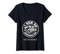 Donna Caffè e adrenalina ER Critical Care Nurse ICU Maglietta con Collo a V