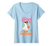 Donna caffè ghiacciato Sunshine Duck Summer Beach Vibes Maglietta con Collo a V