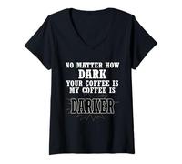 Donna Caffè super scuro Maglietta con Collo a V