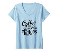 Donna caffè Tattoo Artist Caffeina Amante Maglietta con Collo a V