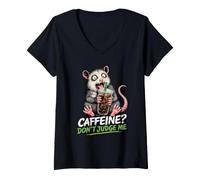 Donna Caffeina Dont Judge Me Possum caffè Caos caffè Umorismo Maglietta con Collo a V