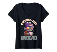 Donna Caffeina gratis ancora non morto Zombie Coffee Humor Maglietta con Collo a V