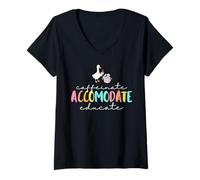 Donna Caffeinate Accommodate Educare SPED Teacher Silly Goose Maglietta con Collo a V