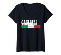 Donna Cagliari City Italia Vintage Bandiera Italia per Gli Amanti dei Viaggi Maglietta con Collo a V