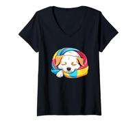 Donna Cagnolino che dorme in coperta colorata cartoon Maglietta con Collo a V