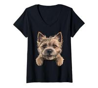 Donna Cairn Terrier Divertente Peeking Scruffy Little Dog Lover Maglietta con Collo a V