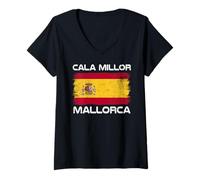 Donna Cala Millor - Bandiera della Spagna di Maiorca Maglietta con Collo a V