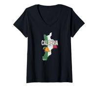 Donna Calabria Italia Retro Regione Mappa Vintage Souvenir Maglietta con Collo a V