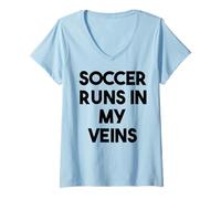 Donna Calcio Divertente - Il Calcio Corre nelle Mie Vene Maglietta con Collo a V