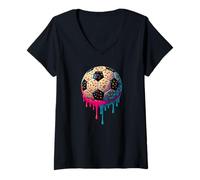 Donna Calcio Drip Soccer Player Cool Teen Boys Soccer Ball Drip Maglietta con Collo a V