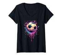 Donna Calcio Drip Soccer Player Cool Teen Boys Soccer Ball Drip Maglietta con Collo a V