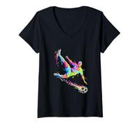 Donna Calcio Futbol Splash Acquerello Arte Maglietta con Collo a V